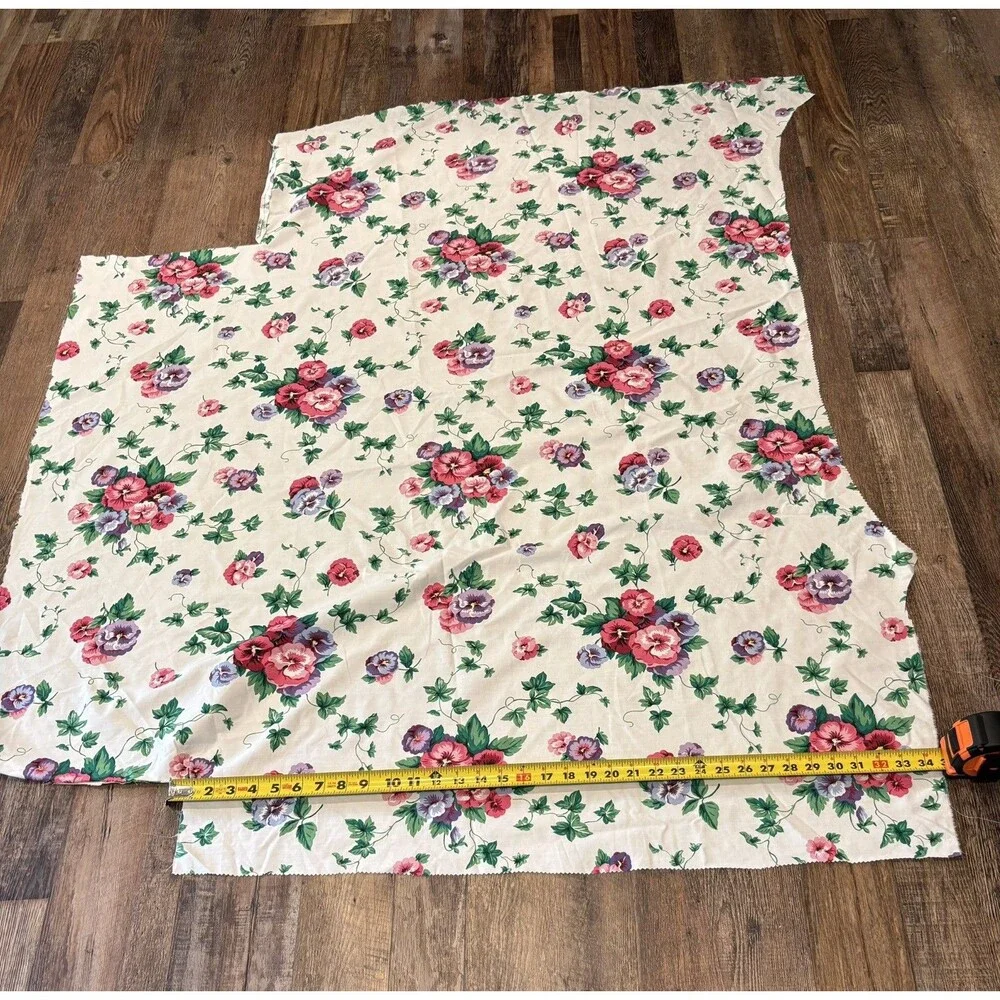 Vintage Waverly Pretty Pansy Pansies Floral Fabric Remnant For Sewing Textile